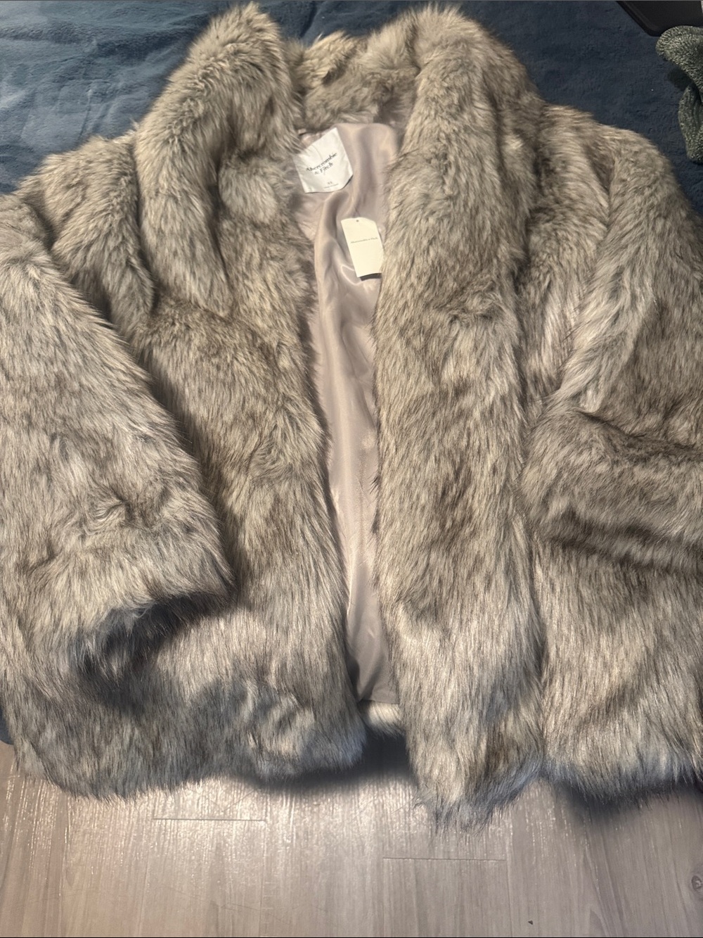 Abercrombie & Fitch Light Gray Faux Fur Teddy Coat